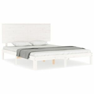 vidaXL fehér tömör fa ágykeret fejtámlával King Size kép