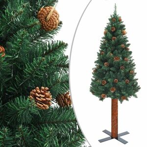 vidaXL zöld PVC vékony karácsonyfa valódi fával és tobozzal 150 cm kép