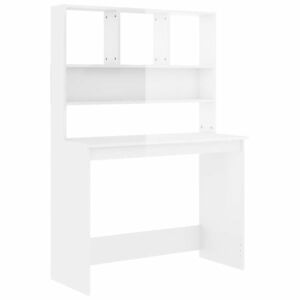 vidaXL magasfényű fehér szerelt fa íróasztal polcokkal 102x45x148 cm kép