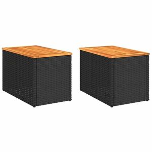 vidaXL 2 db fekete polyrattan és tömör fa kerti kisasztal 55x34x37 cm kép