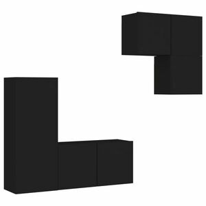 vidaXL 4 darab fekete szerelt fa falra szerelhető TV-bútor kép