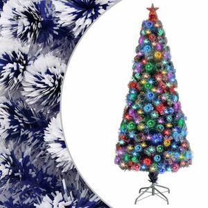 vidaXL fehér és kék száloptikás megvilágított műkarácsonyfa 180 cm kép