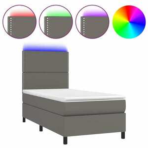 vidaXL szürke műbőr rugós ágy matraccal és LED-del 80 x 200 cm kép
