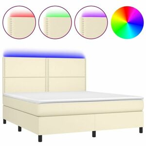 vidaXL krémszínű műbőr rugós ágy matraccal és LED-del 160x200 cm kép