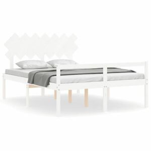 vidaXL fehér tömör fa ágy időseknek fejtámlával King Size kép