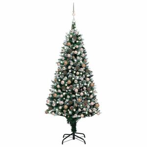 vidaXL megvilágított műkarácsonyfa gömb szettel és tobozzal 210 cm kép