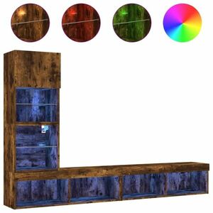 vidaXL 4 darab füstös tölgy színű szerelt fa TV-bútor LED-del kép