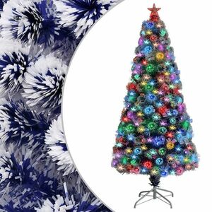 vidaXL fehér és kék száloptikás megvilágított műkarácsonyfa 150 cm kép