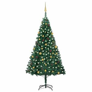vidaXL zöld megvilágított műkarácsonyfa gömb szettel 240 cm kép