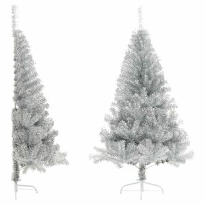 vidaXL ezüstszínű PET fél műkarácsonyfa állvánnyal 120 cm kép