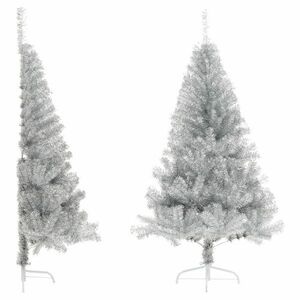 vidaXL ezüstszínű PET fél műkarácsonyfa állvánnyal 180 cm kép