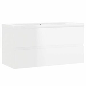 vidaXL magasfényű fehér forgácslap mosdószekrény beépített mosdóval kép
