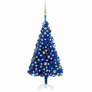 vidaXL kék PVC megvilágított műkarácsonyfa gömb szettel 120 cm kép