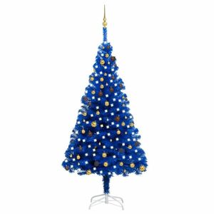 vidaXL kék PVC megvilágított műkarácsonyfa gömb szettel 240 cm kép