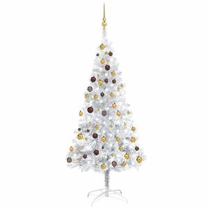 vidaXL ezüstszínű PET megvilágított műkarácsonyfa gömb szettel 180 cm kép
