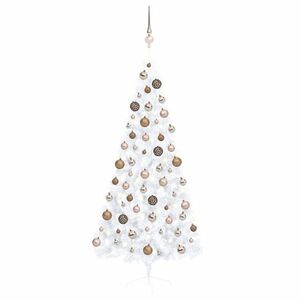 vidaXL fehér megvilágított fél műkarácsonyfa gömb szettel 180 cm kép