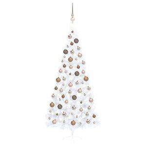 vidaXL fehér megvilágított fél műkarácsonyfa gömb szettel 240 cm kép