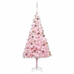 vidaXL rózsaszín PVC megvilágított műkarácsonyfa gömb szettel 240 cm kép
