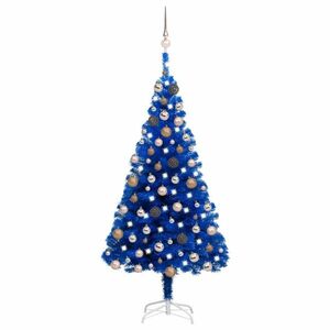 vidaXL kék PVC megvilágított műkarácsonyfa gömb szettel 120 cm kép