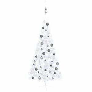 vidaXL fehér megvilágított fél műkarácsonyfa gömb szettel 210 cm kép