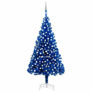 vidaXL kék PVC megvilágított műkarácsonyfa gömb szettel 240 cm kép