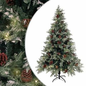 vidaXL zöld-fehér PVC és PE megvilágított karácsonyfa tobozzal 120 cm kép