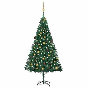 vidaXL zöld PVC megvilágított műkarácsonyfa gömb szettel 210 cm kép