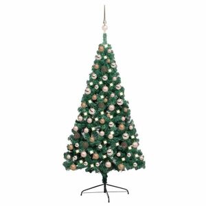 vidaXL zöld megvilágított fél műkarácsonyfa gömb szettel 120 cm kép