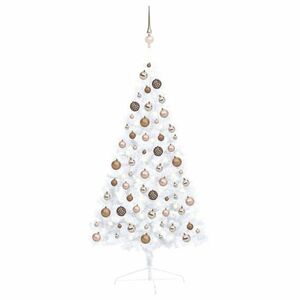 vidaXL fehér megvilágított fél műkarácsonyfa gömb szettel 120 cm kép