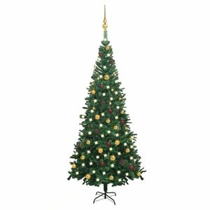 vidaXL zöld megvilágított műkarácsonyfa gömb szettel 240 cm L kép