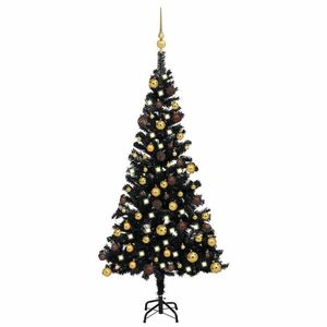 vidaXL fekete PVC megvilágított műkarácsonyfa gömb szettel 120 cm kép