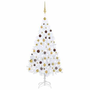 vidaXL fehér PVC megvilágított műkarácsonyfa gömb szettel 150 cm kép