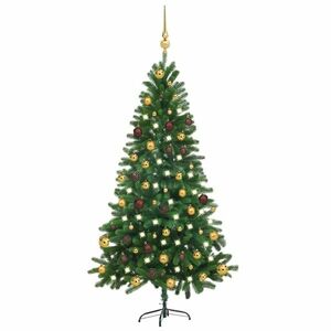 vidaXL zöld megvilágított műkarácsonyfa gömb szettel 150 cm kép