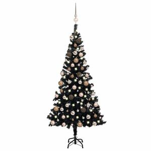 vidaXL fekete PVC megvilágított műkarácsonyfa gömb szettel 150 cm kép