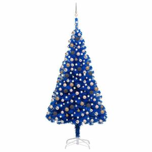 vidaXL kék PVC megvilágított műkarácsonyfa gömb szettel 210 cm kép
