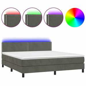 vidaXL sötétszürke bársony rugós és LED-es ágy matraccal 160x200 cm kép