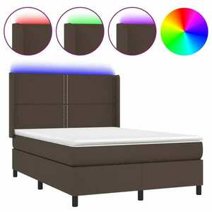 vidaXL barna műbőr rugós ágy matraccal és LED-del 140x200 cm kép