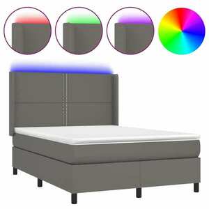 vidaXL szürke műbőr rugós ágy matraccal és LED-del 140x190 cm kép