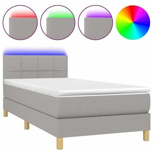 vidaXL világosszürke szövet rugós és LED-es ágy matraccal 90x200 cm kép