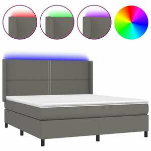 vidaXL szürke műbőr rugós ágy matraccal és LED-del 160x200 cm kép