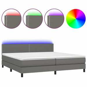 vidaXL szürke műbőr rugós ágy matraccal és LED-del 200x200 cm kép