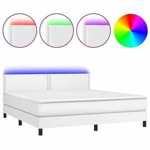 vidaXL fehér műbőr rugós ágy matraccal és LED-del 160x200 cm kép