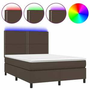 vidaXL barna műbőr rugós ágy matraccal és LED-del 140x190 cm kép