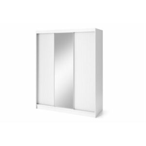 BIAMO 3 tolóajtós ruhásszekrény tükörrel, 180x220x60, fehér/fehér matt kép