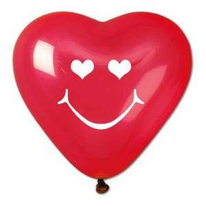 Léggömb, 40 cm, szív alakú, smiley, piros kép