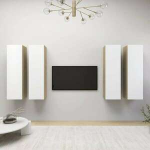 vidaXL 4 db fehér-sonoma színű forgácslap TV-szekrény 30, 5x30x110 cm kép