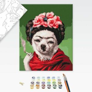 Festés szám szerint Frida ihlette kutya cigarettával kép