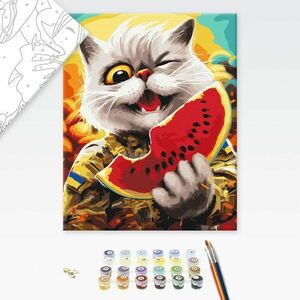 Festés szám szerint merész macska dinnyével kép