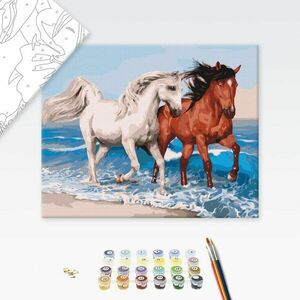 Festés szám szerint vágtató lovak a parton kép