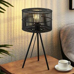 Lindby Rabiya bambusz asztali lámpa, fekete, háromlábú kép